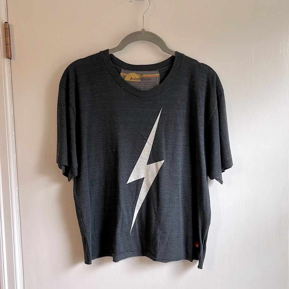 Aviator Nation cropped tee with cute lighting bolt graphic